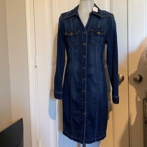 Long sleeved snap front denim dress